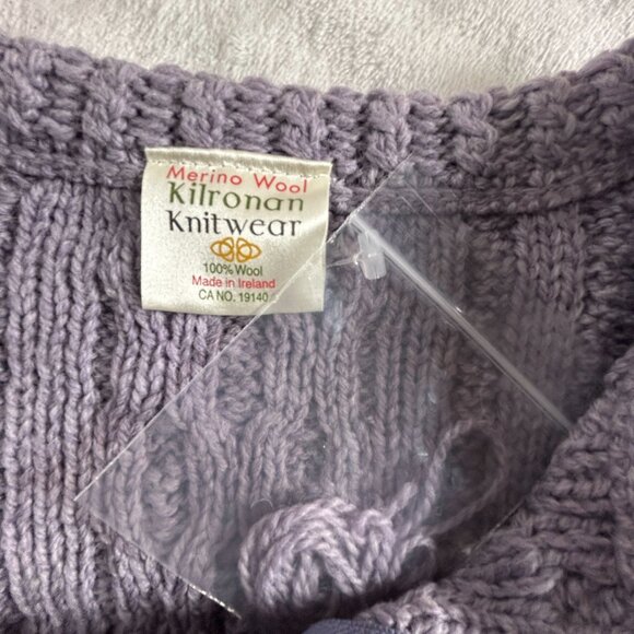 Kilronan Knitwear Merino Wool Cable Knit Cardigan Large Lavender Made In Ireland - Picture 3 of 7